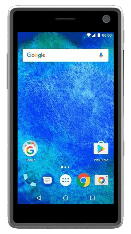 Fairphone 2 displayed with its home screen active. The screen features a vibrant blue textured wallpaper and includes essential app icons such as Google Maps, Chrome, Google Play Store, and a messaging app, arranged at the bottom.